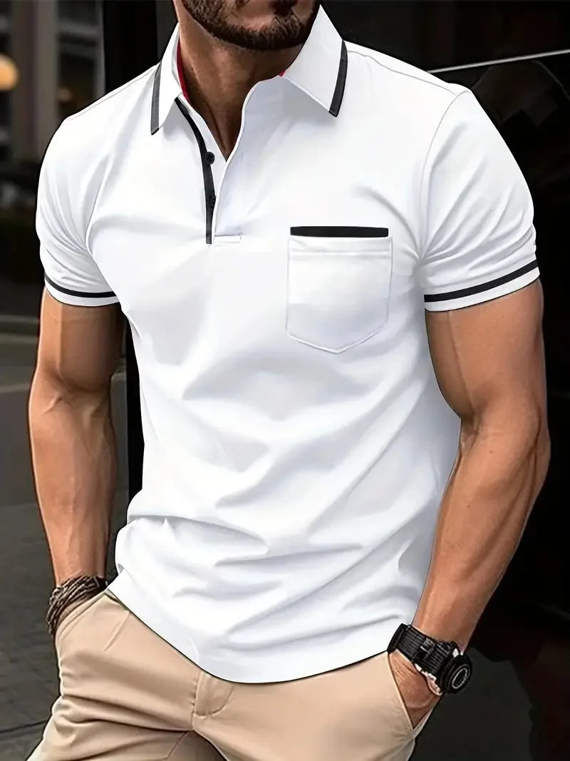 Men's Zipper Short-Sleeved Striped Polo Shirt Spring And Summer Fashion Casual Tops Street Outdoor Sports Wear Men's Clothing