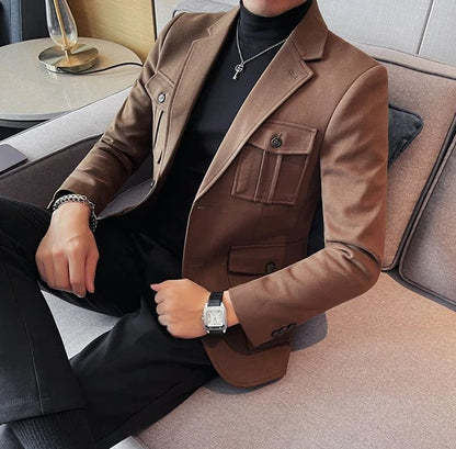 Tweed Men's Suit Jackets Single Breasted Male Blazer Gray Fashion 2024 Luxury Designer Menswear Coat Korean Style Clothes Casual