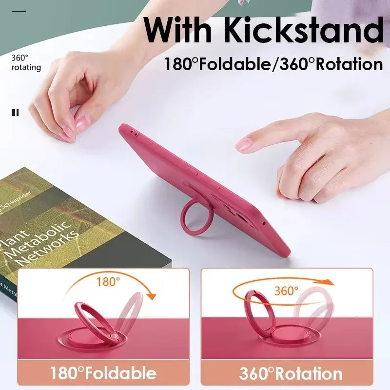 Luxury Liquid Silicone Magnetic Holder Stand Phone Case For XiaoMi 13T 14T 15 Redmi 13C 4G Note 12 13 14 Pro Plus 5G Back Cover