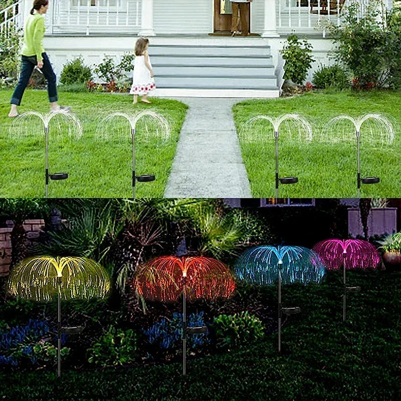 Solar Garden Lights Outdoor Waterproof Fiber Optic Jellyfish Lawn Lights Outdoor Patio Villa Yard Decor