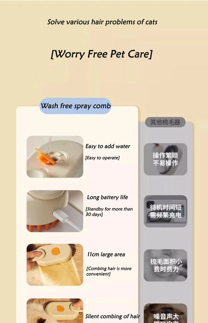 Cat Dog Pet Spray Massage Brush 3 in 1 One Button Steam Spray Folding Rotatable Floating Hair Bath Hair Removal Brush Comb