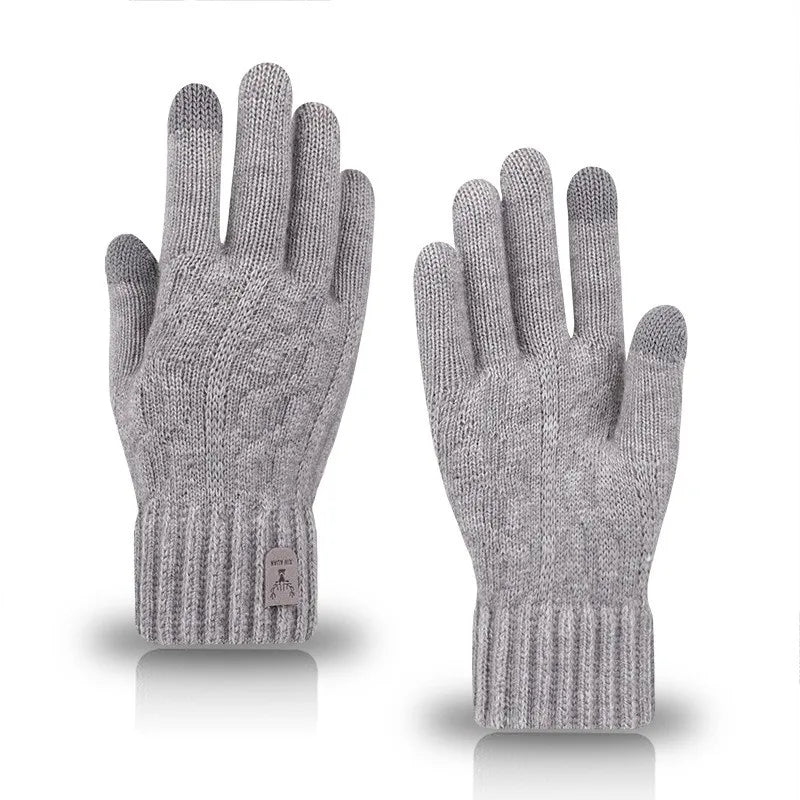 New Men's Warm Gloves Winter Touch Screen Plus Fleece Gloves Cold Warm Wool Knitted Gloves