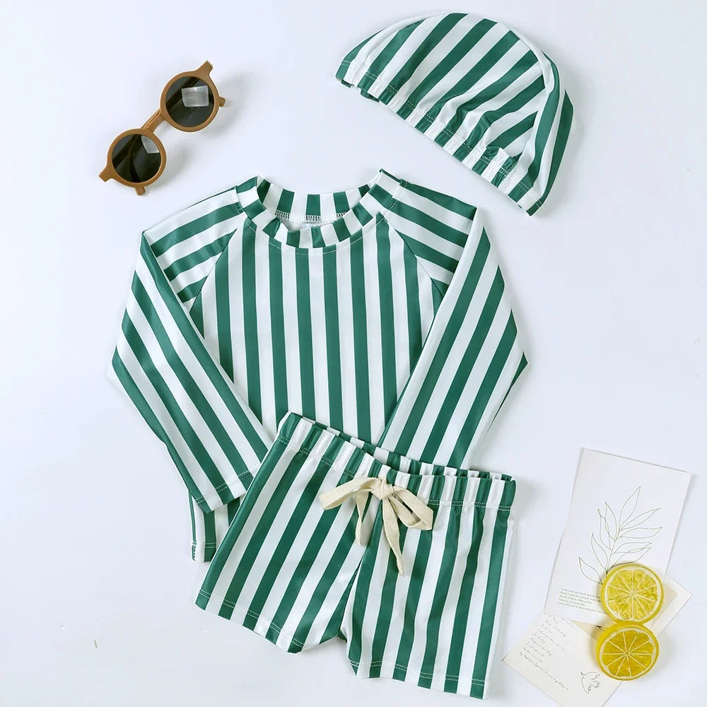2025 Summer Baby Boys Swimsuit Long Sleeves One Piece Swimwear for Kids Toddler Cartoon UPF50+ Rash Guards Infant Bathing Sui