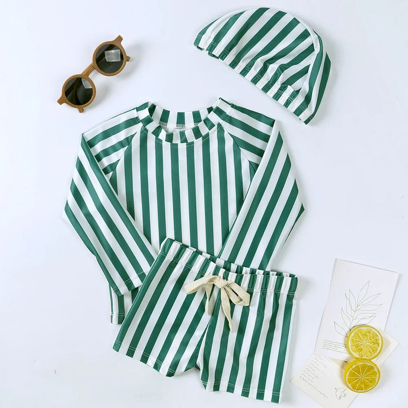 2025 Summer Baby Boys Swimsuit Long Sleeves One Piece Swimwear for Kids Toddler Cartoon UPF50+ Rash Guards Infant Bathing Sui