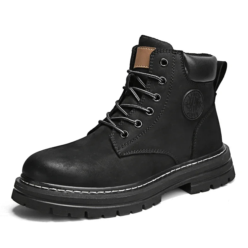 Boots Men High Top Boots High Quality Women Leather Shoes Fashion Outdoor Sneakers Men Lace Up Non-Slip Ankle Boots for Couple
