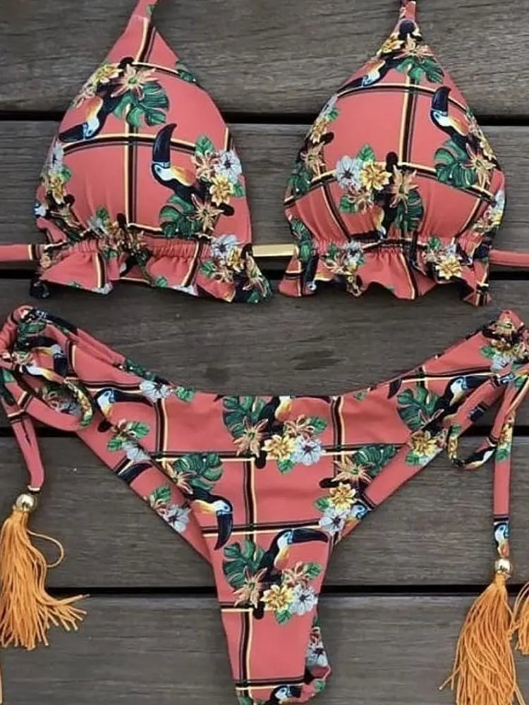 Conjunto de bikini sexy 2021 de 2 piezas con estampado de calor, traje de baño deportivo para mujer, ropa de playa, traje de baño push-up acolchado, mono de baño exquisito