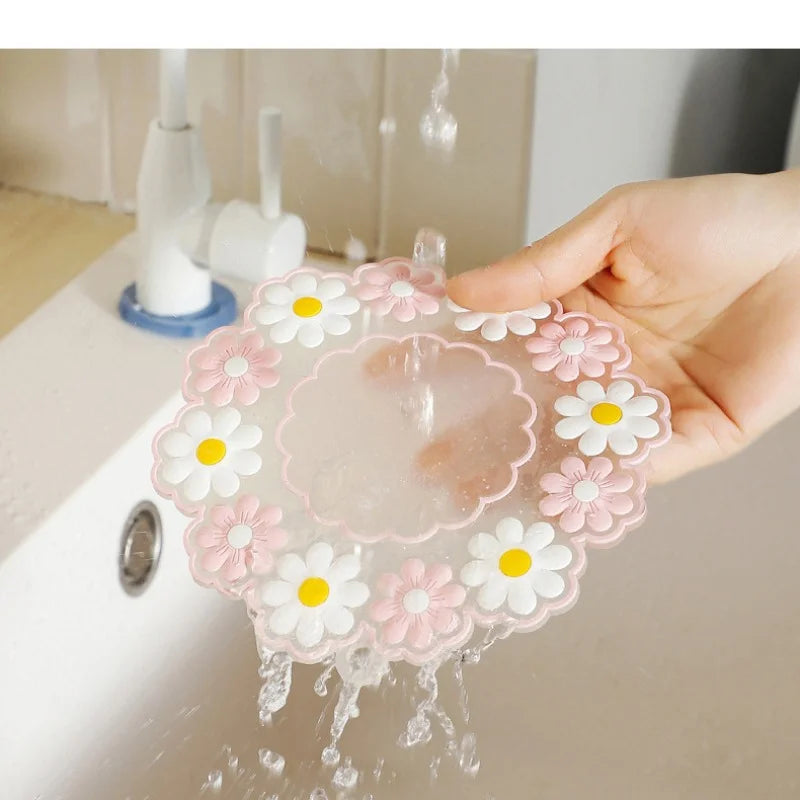 Round Daisy Heat Resistant Silicone Mat  Cup Coasters Insulation Non Slip Pot Holder Thicken Table Placemat Kitchen Accessories