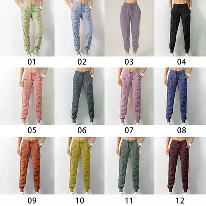 Sweatpants Fabric Drawstring Running Sport Joggers Women Quick Dry Athletic Gym Fitness with Two Side Pockets Exercise Pants