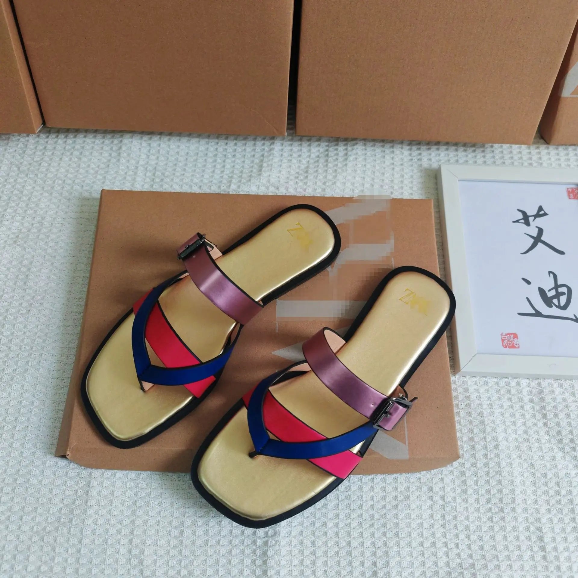 Women's Flat Sandals Crossbody Slip-On Casual Shoes Synthetic Leather Upgraded TPR Lightweight Wear-Resistant Flats