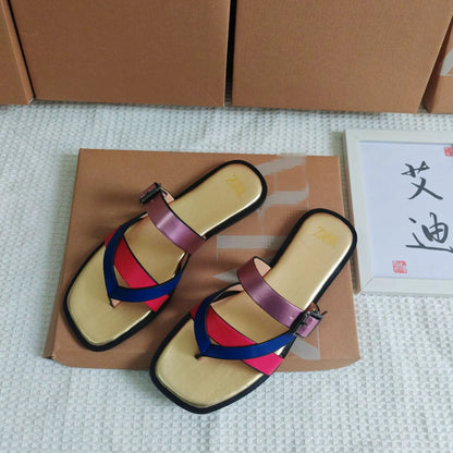 Women's Flat Sandals Crossbody Slip-On Casual Shoes Synthetic Leather Upgraded TPR Lightweight Wear-Resistant Flats