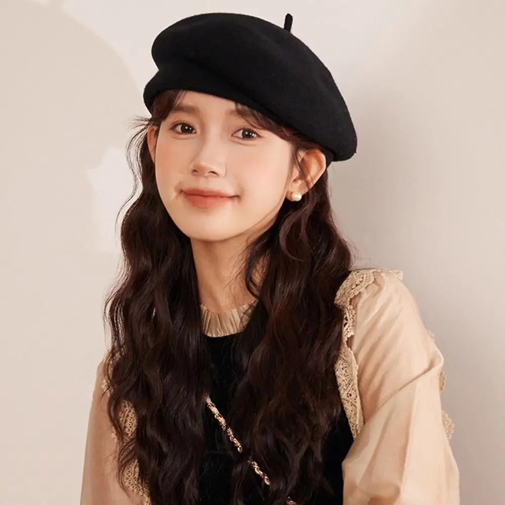 Fashion Warm Winter Wool Berets Hat Retro Solid Color French Artist Hat All Matched Elegant Plain Cap Lady