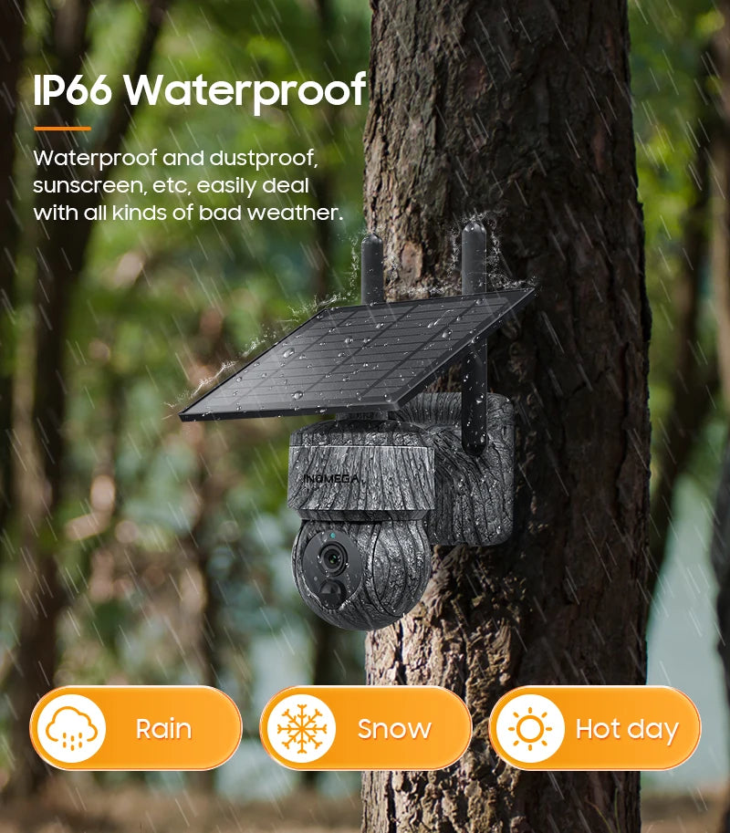 INQMEGA 5MP 4MP WIFI Wireless PTZ Solar Camera 4G SIM With Solar Panel Two Way Audio Security Protection CCTV Camera Battery Cam