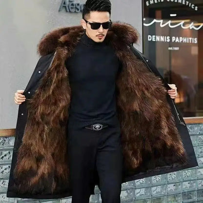 Abrigo de piel sintética Parker para hombre, cálido y nuevo de invierno, de una pieza, de piel sintética de visón, de longitud media.