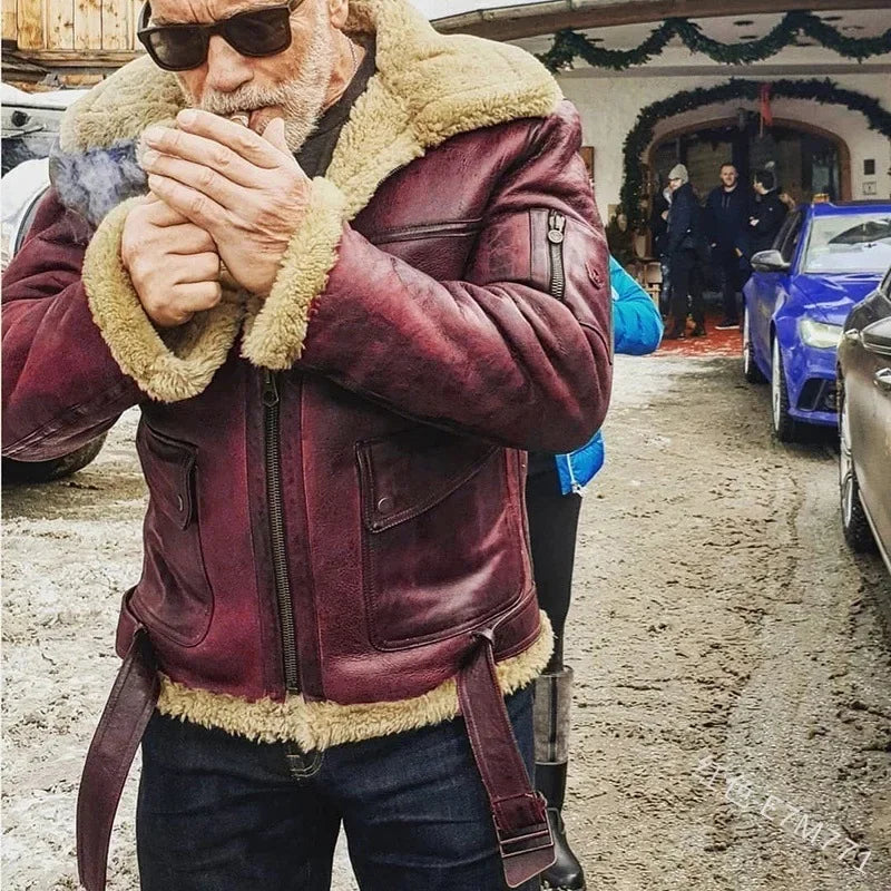 Men Autumn Jacket Bomber Biker Zipper Motorcycle Faux Fur Coat Male Fleece Pilot Vintage Faux Leather Velvet Jacket Winter