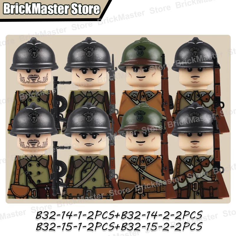 WW2 French Soldier Figure Building Blocks Military War Weapon Medical Officer Army Infantry Warrior Cavalry Gun Bricks Toy Gifts