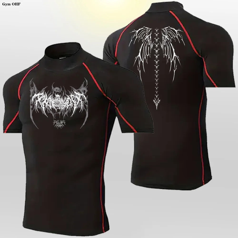 Camisetas deportivas de cuello alto para hombre, de secado rápido, para fitness, running, de manga corta, de compresión, informales, para ciclismo al aire libre, transpirables. 