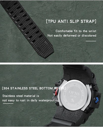 OFNS - Reloj de lujo estilo G para hombre, resistente al agua hasta 50 m, multifunción, deportivo, militar, de cuarzo, con LED digital