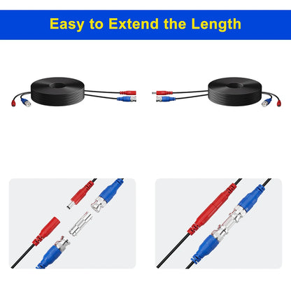 Cable de alimentación de video para cámara de seguridad SANSCO de 30 m (100 pies) con conector BNC y RCA para cámaras CCTV y DVR en sistemas de vigilancia CCTV.
