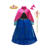 Disney Frozen Princess Anna Dress with Fuchsia Cape Girls Snow Queen Elsa's Sister Costume Play Toddler Carnival Royal Frocks