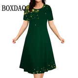 Women's Casual Fashion Plus Size Short Sleeve Print Dress Summer 2026 Abstract Elegant Dresses Female Daily Basic Dress Vestidos