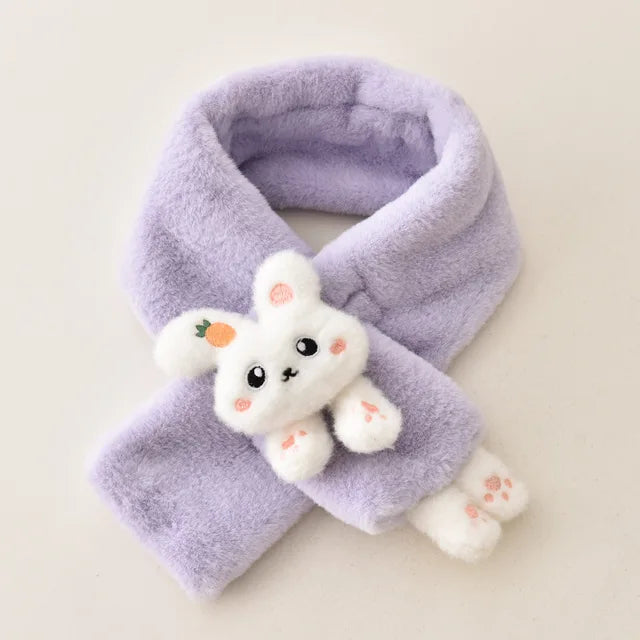 Thick Plush Scarf for Boys Girls Kids Scarf Bib Cute Cartoon Rabbit Faux Fur Neck Protection Warm Shawl Cross Winter 