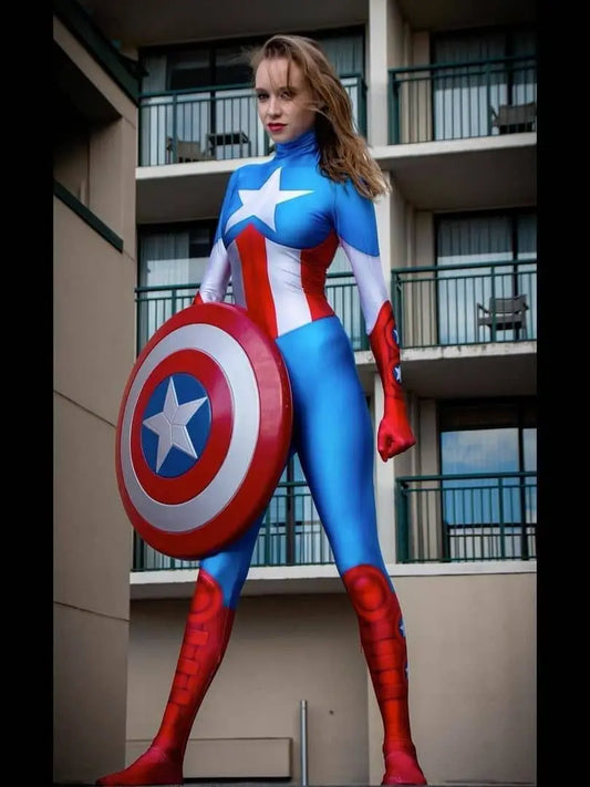 Halloween Adult Captain Cosplay Costume Party Female Girls Women Jumpsuits Superhero Zentai Bodysuit