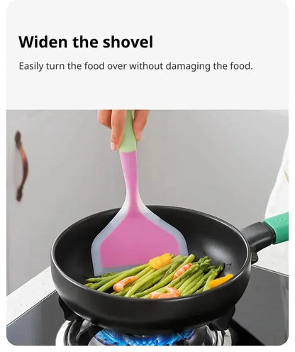 1 Uds. Utensilios de cocina de silicona de Color aleatorio, espátula para carne, huevo, raspador de cocina, herramientas de cocina anchas para Pizza, pala