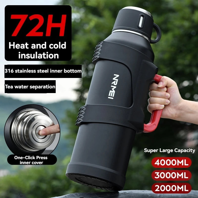 Botella de agua con aislamiento térmico de 3L/4L, termo de agua caliente de acero inoxidable, botella para beber al aire libre para mantener el frío y el calor