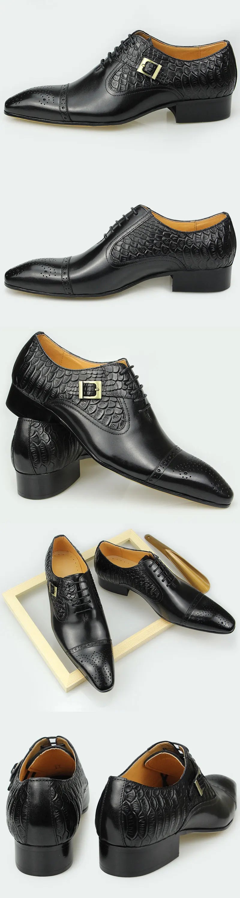 Nice Men Black Brown Leather Oxford Brogue Dress Shoes Office Men's Leather Men's Pair with Suit Jeans Side Lace Up Buckle Stylish