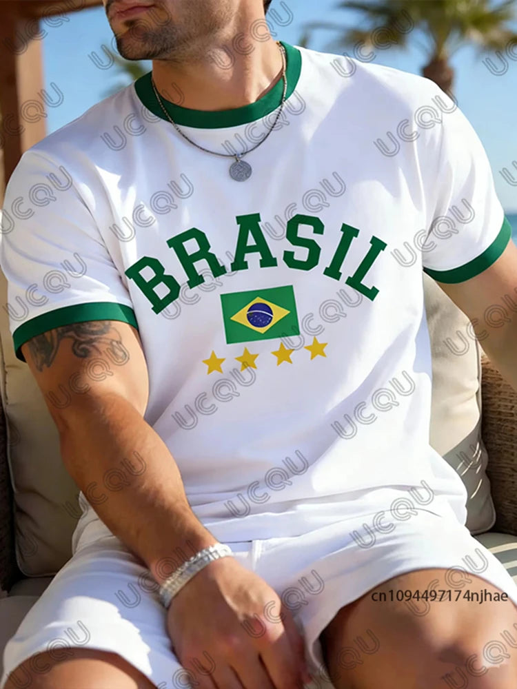 Summer New Brasil National Flag 3D Print T-shirt For Men Outdoor Sports Short-Sleeve Surfing O-neck Tees Casual Kids/Adult Tops