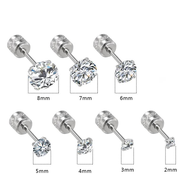 Stainless Steel Crystal Earrings for Men and Women, Non-Fading Earrings, Jewelry, 1 Pair