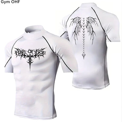Camisetas esportivas masculinas de gola alta, fitness rápido, corrida, manga curta, tops de compressão, casual, ciclismo ao ar livre, calças respiráveis