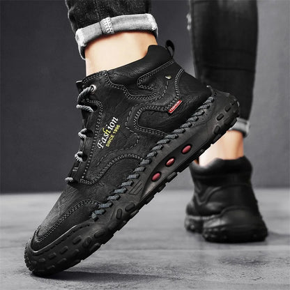Zapatillas informales de cuero vulcanizado de alta calidad para hombre, zapatos planos de diseño, cómodos, antideslizantes, para caminar, correr y trotar, 2024