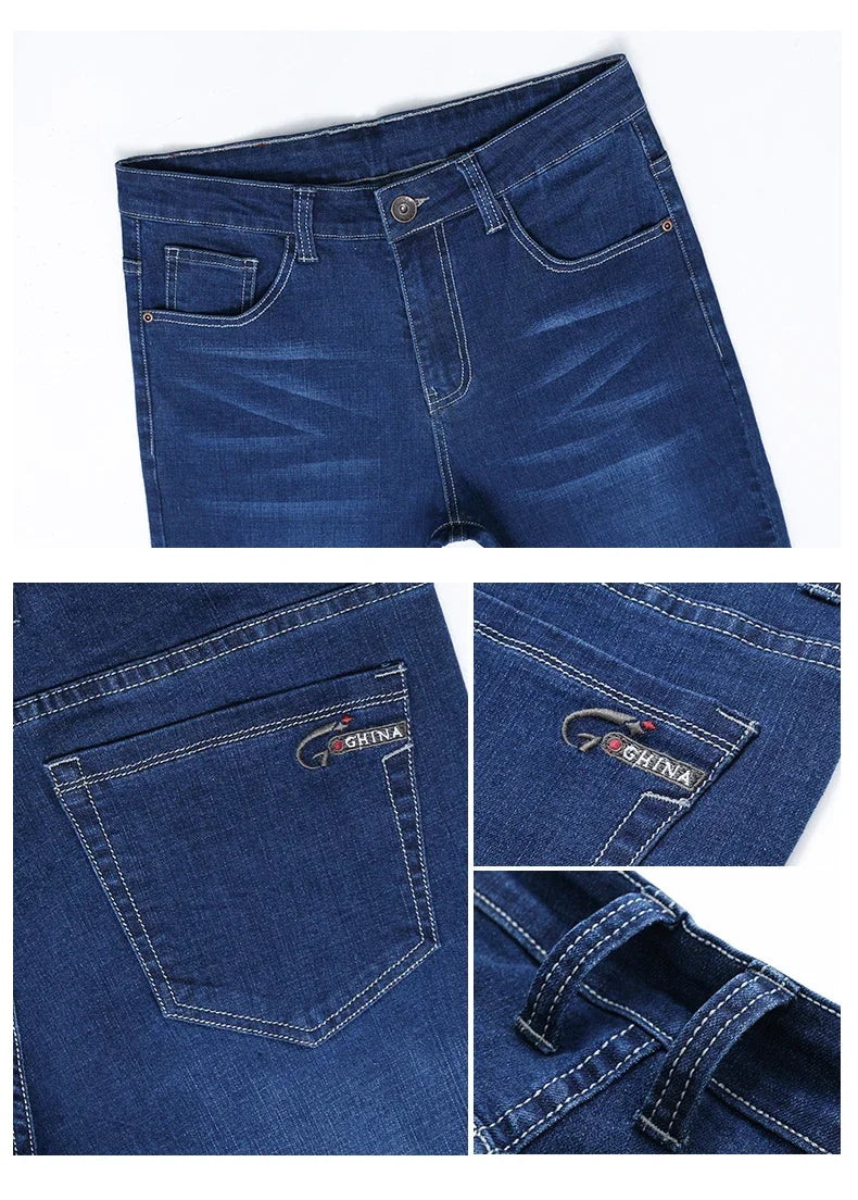 2025 Spring Autumn Men's Straight Jeans Denim Pants Classic Style Business Stretch Casual Trousers Large Size 40 42 44 46