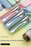 Juego de cubiertos portátil de acero inoxidable con caja de almacenamiento, palillos, tenedor, cuchara, cuchillo, vajilla de viaje, cubiertos para acampar
