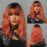 Women Grey Wavy Bob Wigs with Bangs Short Blonde Ombre Synthetic Wig with Dark Roots Natural Hair for Daily Use