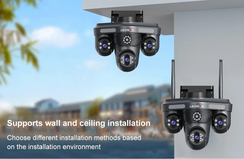 LS VISION 15MP Three Screen WiFi Camera Outdoor Three 360°Rotation PTZ IP Camera Human Auto Tracking Video Surveillance Cam CCTV