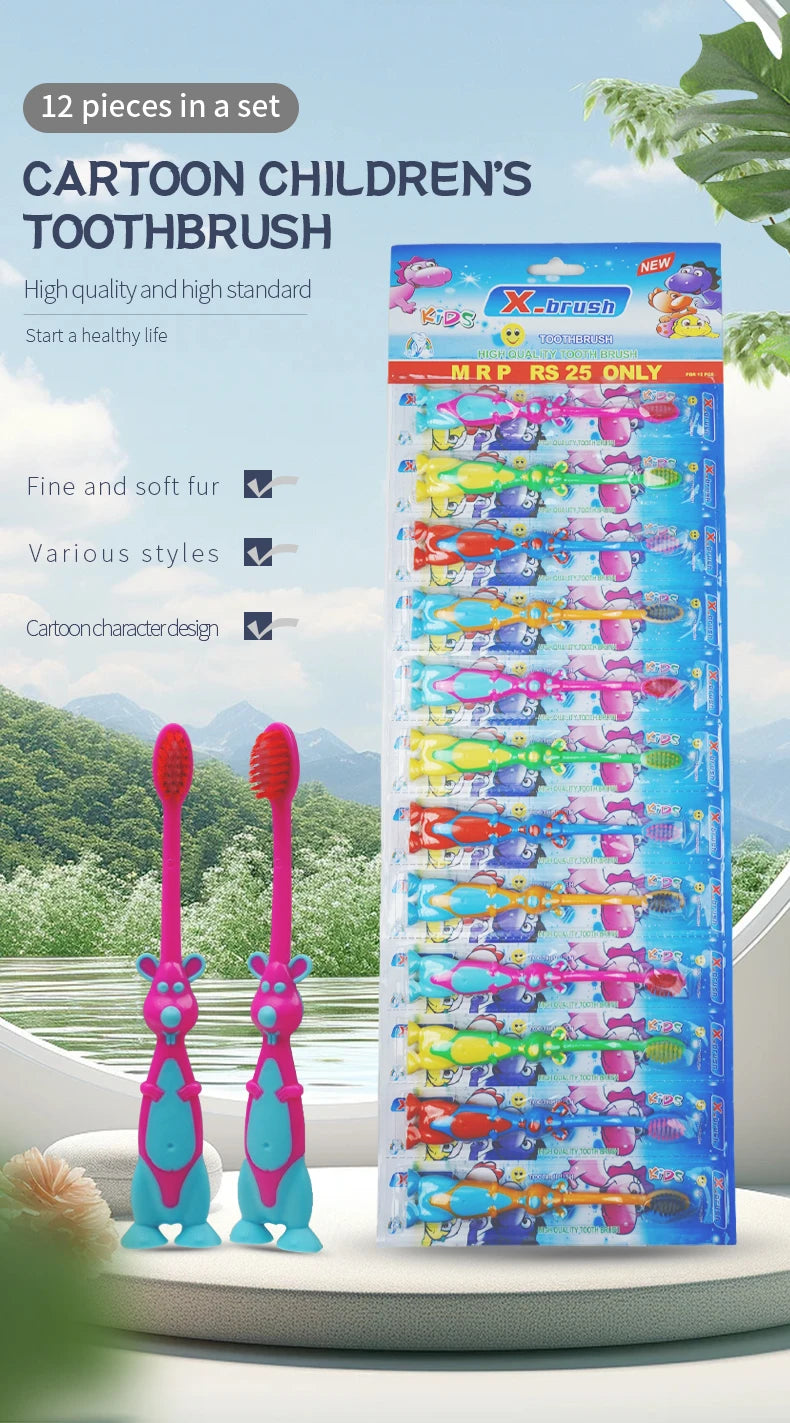 12pcs Children's soft bristled toothbrush, cleaning and protecting gums, suitable for babies aged