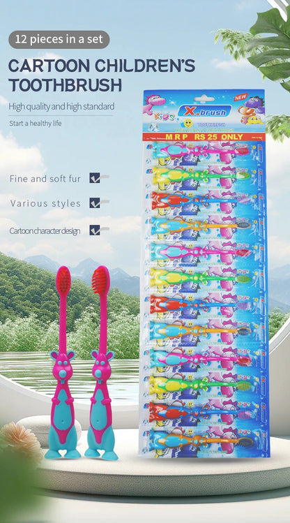 12pcs Children's soft bristled toothbrush, cleaning and protecting gums, suitable for babies aged