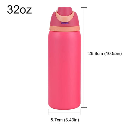 Copo de água portátil com palha e alça, garrafa esportiva, aço inoxidável 304, garrafa de vácuo de viagem, copo térmico, 32 oz, 24 oz, 19oz