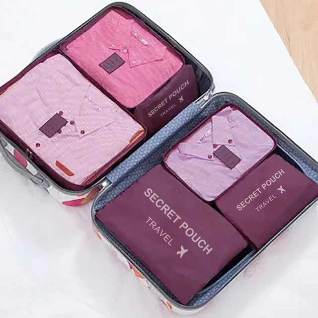 6pcs/set Pink/Blue/Gray Travel Storage Bag Large Capacity Waterproof Luggage Clothes Underwear Storage Bag with Zipper 