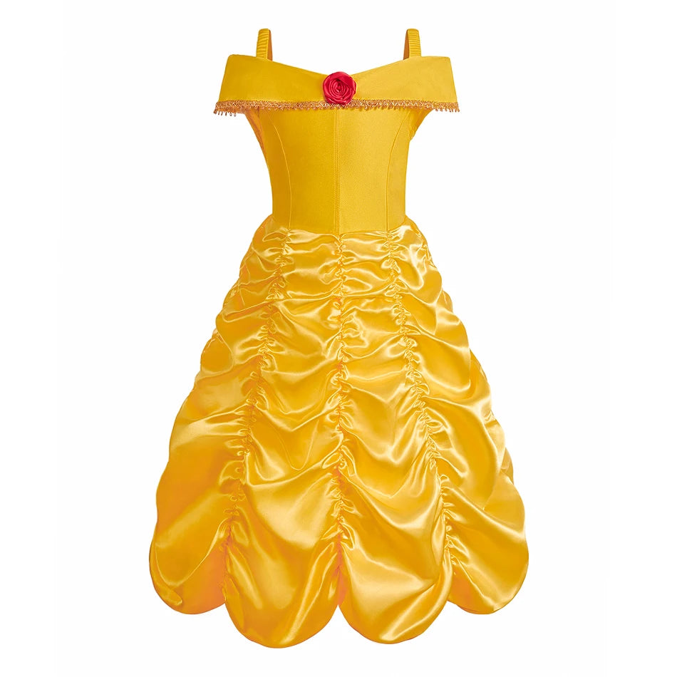 Children Princess Costume Kids Halloween Carnival Beauty Beast Birthday Party Clothes Girl Yellow Belle Cosplay Dress Up