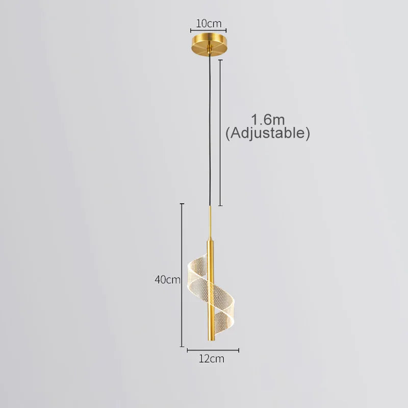 Lámpara colgante nórdica de espiral LED para mesita de noche, iluminación interior, dormitorio, sala de estar, decoración del hogar, luz acrílica moderna
