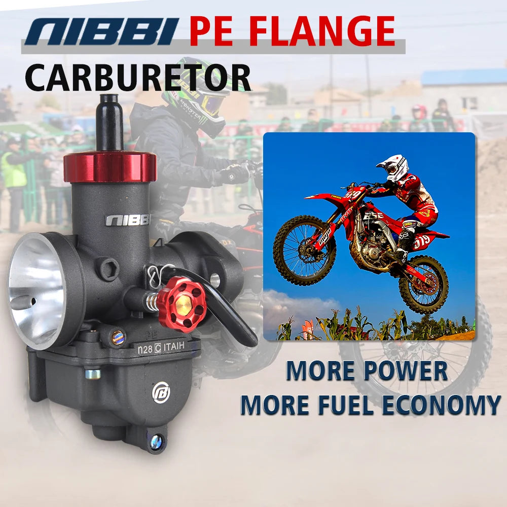 NIBBI PE19mm/PE22mm/PE24mm/PE26mm/PE28mm Flange Carburetor for Motorcycle 2T 4T GY6 Engine 100cc-250ccATV Yamaha Racing Pitbike