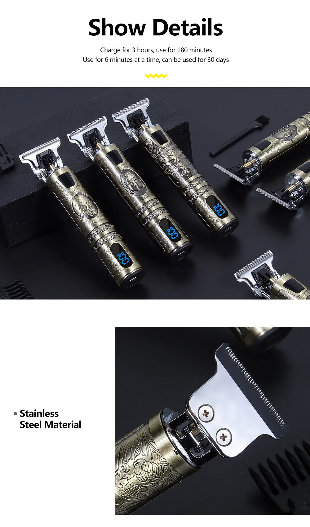 T9 LCD Electric Hair Trimmer Oil Shaving Head Electric Clipper Engraving Electric Clipper Hair Precision Trimmer for Men Care