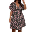 Vestido com decote em v grande feminino, vestido solto estampado, estampa floral, manga curta, moda elegante, tamanho grande, primavera, verão