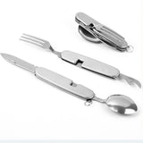 Juego de vajilla para exteriores, cuchara, tenedor, cuchillo, abridor de botellas, acero inoxidable, 4 en 1, plegable, juego de cubiertos para acampar, utensilio para Picnic