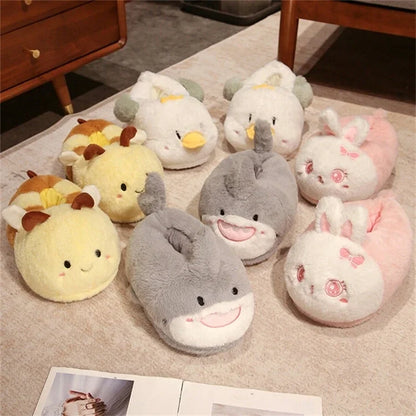 Comemore 2023 White Warm Adult Lady Plush Head Indoor Floor Women Fun Slipper Rabbit Cute New Home Slippers Cartoon Bee Design