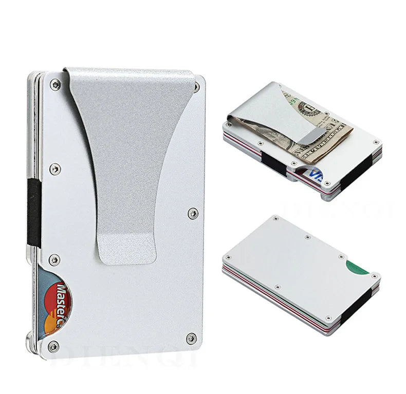 Cartera delgada para hombre - Billetera minimalista con bloqueo RFID y bolsillo frontal - Billetera metálica con clip para billetes