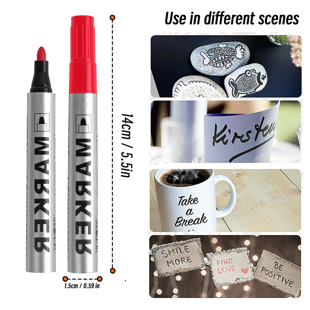 Permanent Paint Marker Pen Waterproof Black Pen for Tire Oily Markers Quick Drying Signature Pen Stationery Supplies